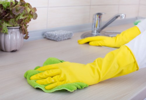Technician cleaning a built-in oven in an Islington kitchen
