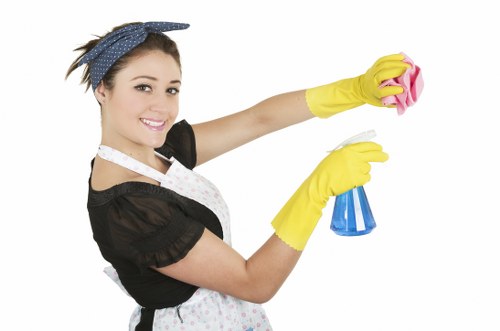 Cleaner treating a sofa stain in an Islington flat